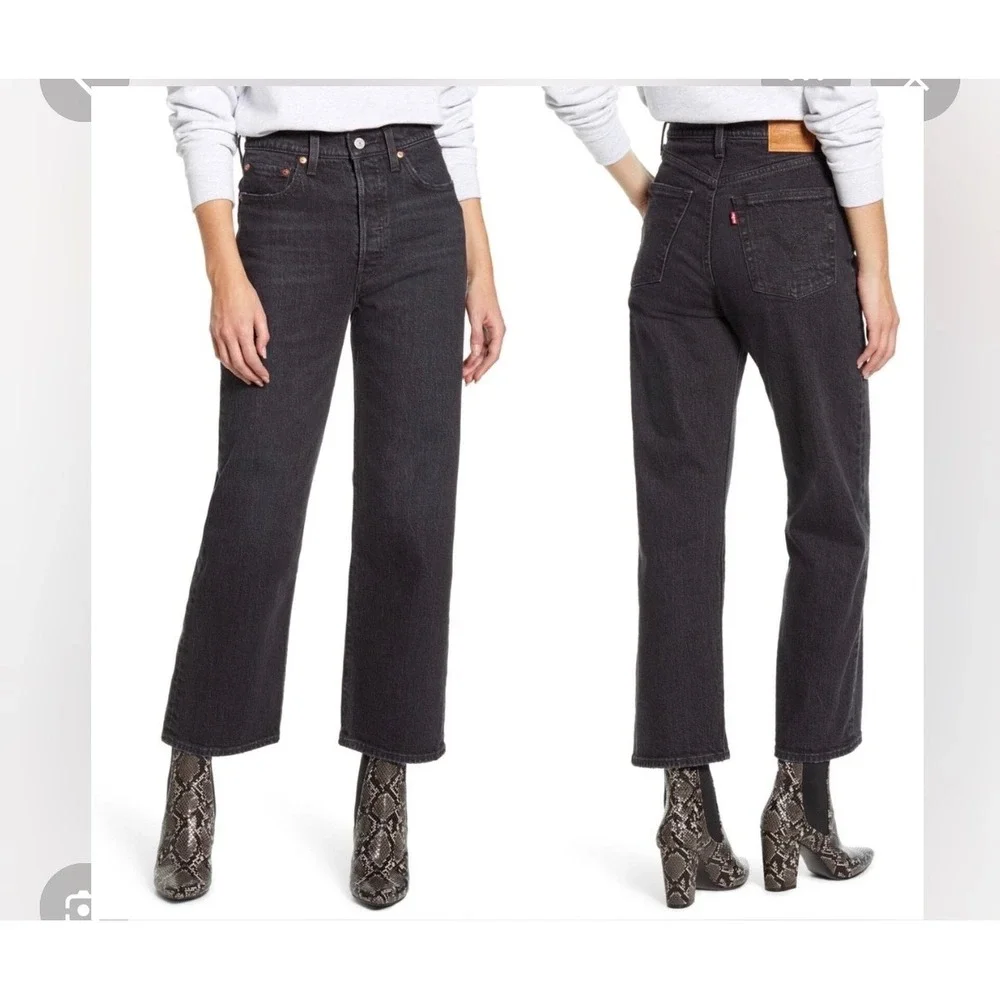 J3 Levis Ribcage Straight Ankle Jean Womens 25 Faded Black Super High Rise Denim